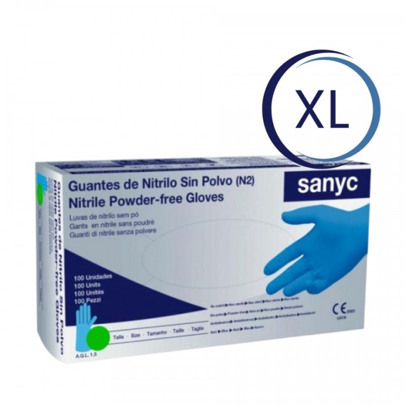 SANYC T/XL GUANTES NITRILO AZUL SIN POLVO 100u