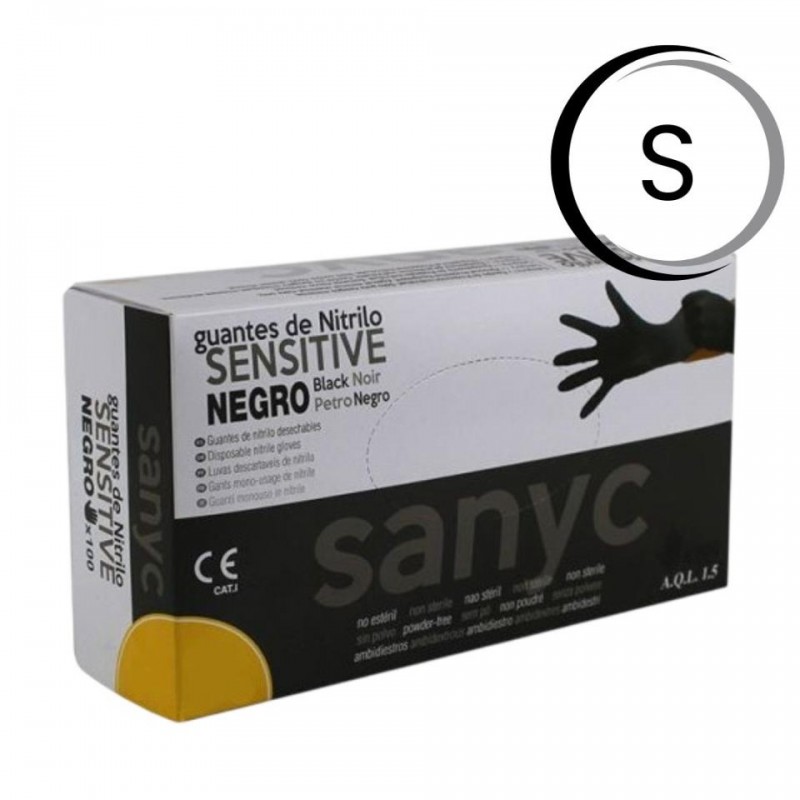 T/S NEGRO GUANTES NITRILO SIN POLVO SENSITIVE 100u