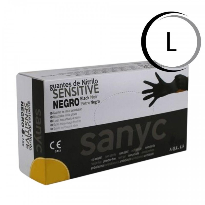 T/L NEGRO GUANTES NITRILO SIN POLVO SENSITIVE 100u