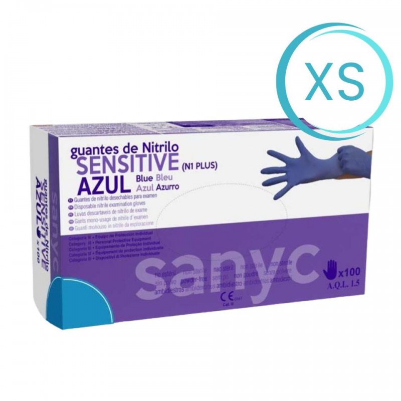 T/XS GUANTES NITRILO AZUL SIN POLVO SENSITIVE 100u